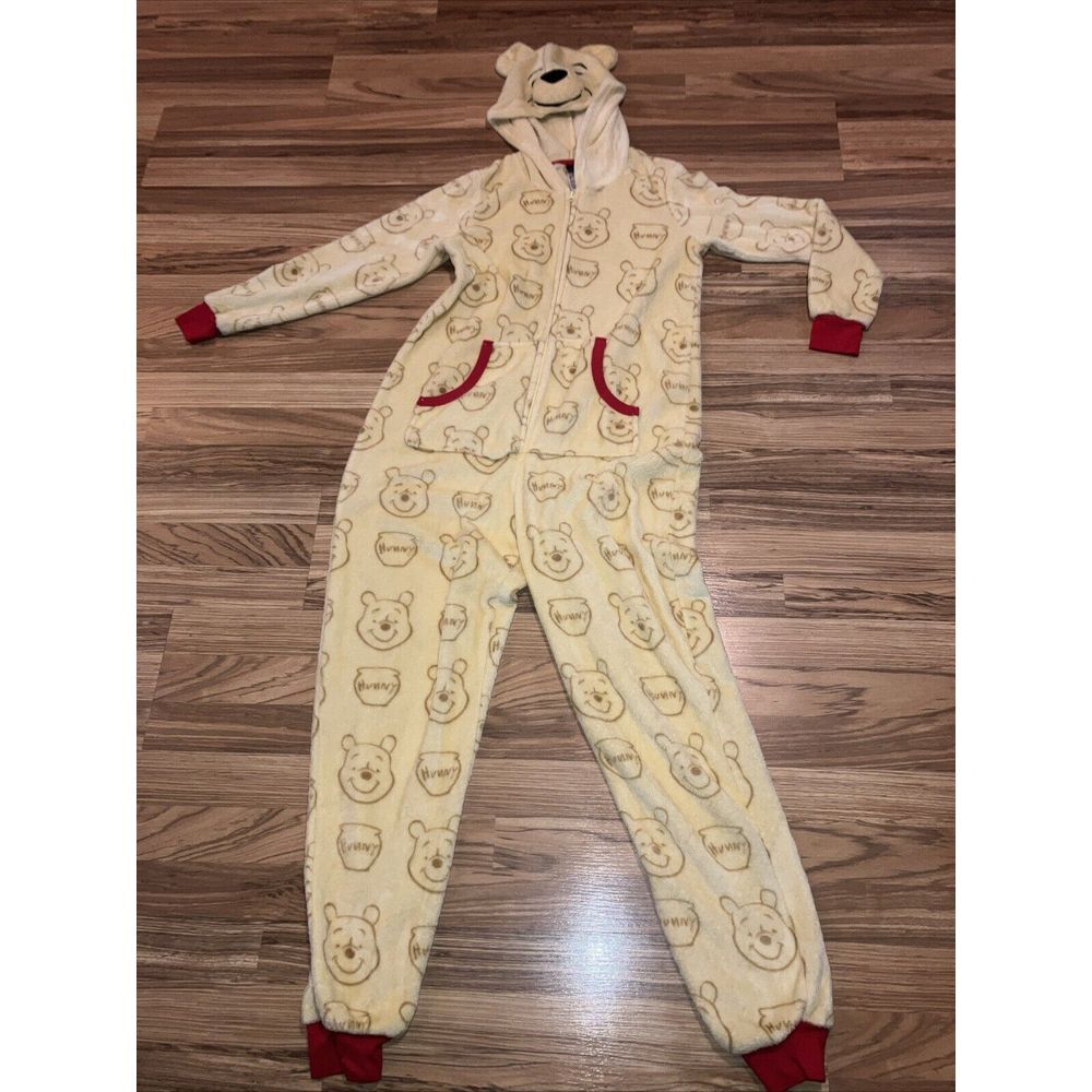 Disney Winnie the Pooh Suit Hooded Zip Costume Adult One Piece Pajamas XS